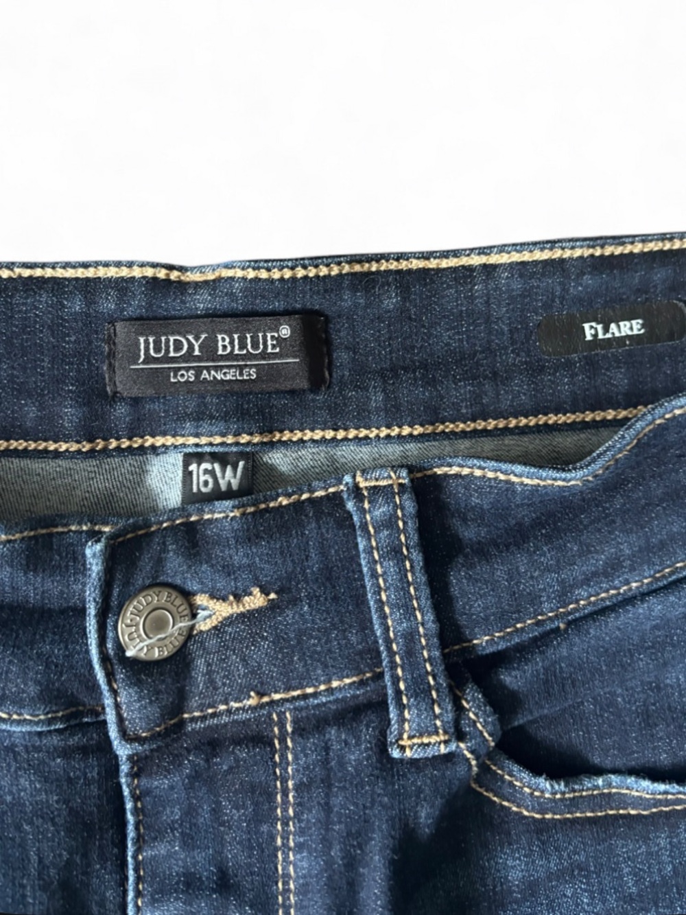 Judy Blue Dark Wash Flare Jeans Stretchy High Rise Wide Leg Denim Plus Size 16W - Picture 4 of 5
